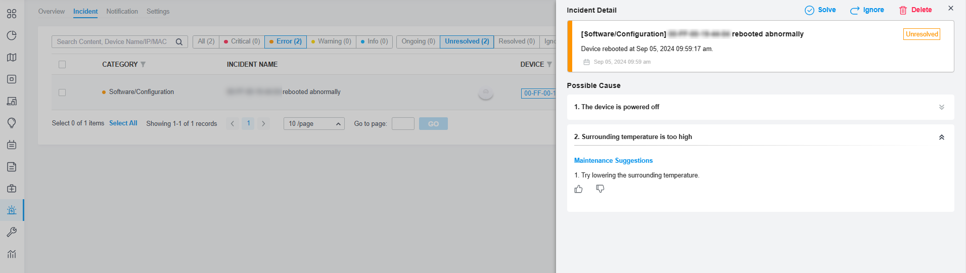Possible detail No.2 shows up after unfolding the Possible Cause.