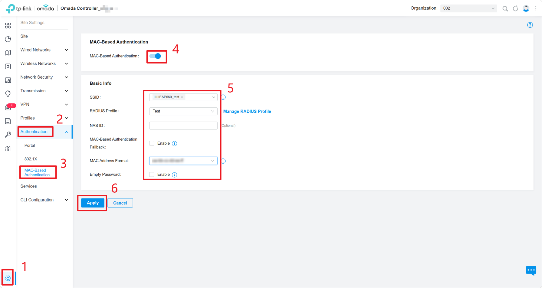Shows path to MAC-Based Authentication and information.