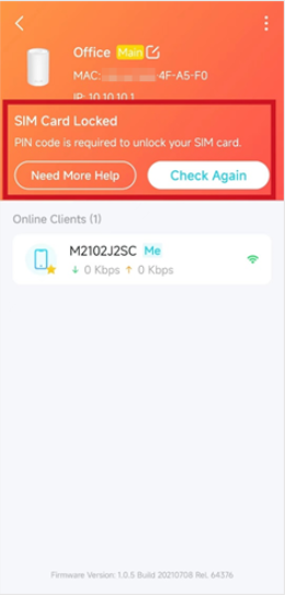 "SIM Card Locked" error on Deco page.