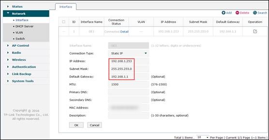 How to change the IP address of default gateway on AC500 as 192.168.1.253