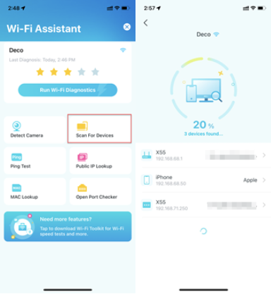 Scan connected devices on Wi-Fi Assistant page.