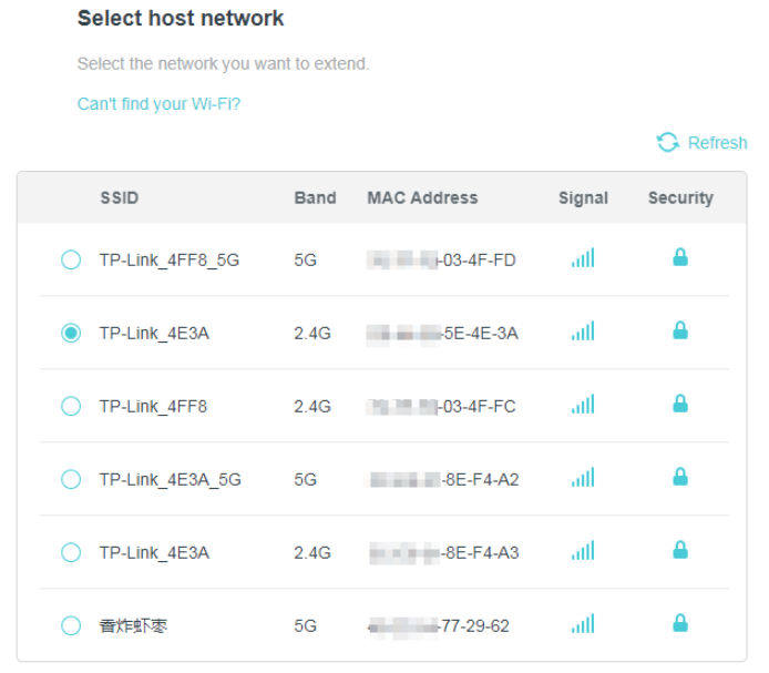Page of Select host network.