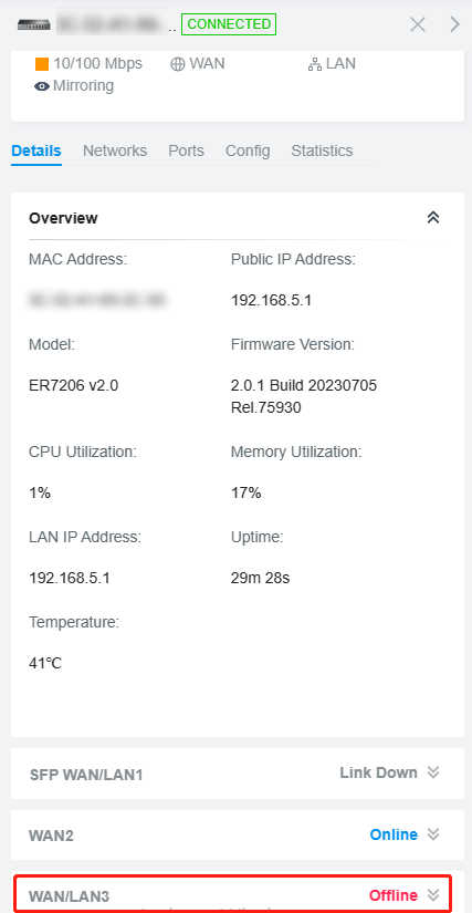Display WAN port offline page.