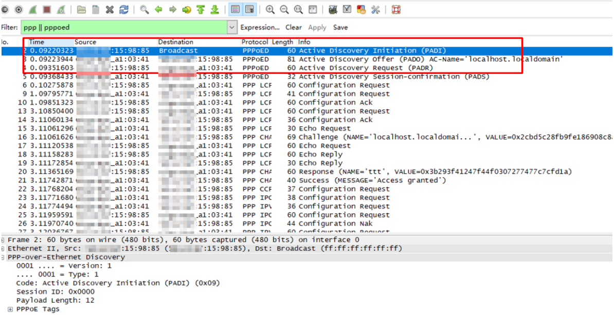 PPPoE dial-up status.