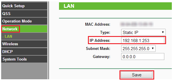 How to change the LAN IP address on the user interface.