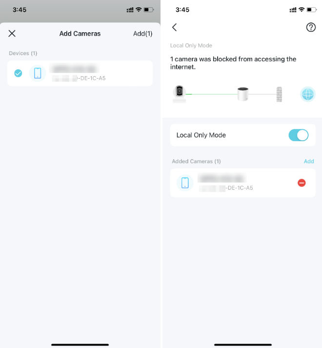 Add cameras under local only mode.