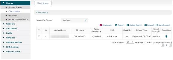 wireless client device’s status 