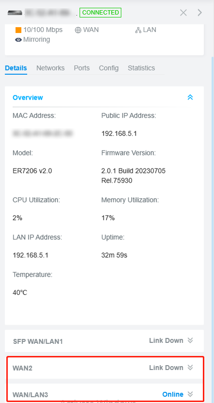 Display WAN port online page.