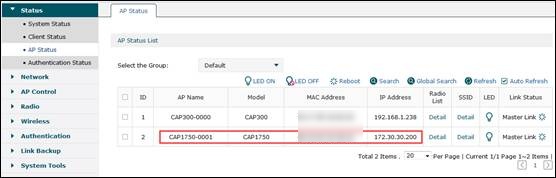 How to check CAP’s status in AC controller’s AP Status page. 