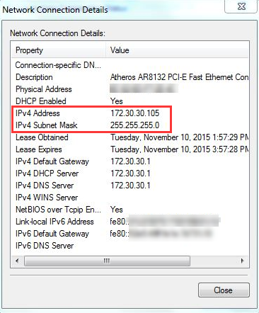 Network connection details on a computer.