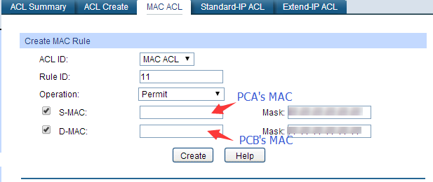 MAC ACL configuration.