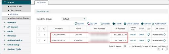 Here the following screenshot shows the CAP300 in HQ and CAP1750 at branch office managed by AC controller through LAN to LAN VPN tunnel.