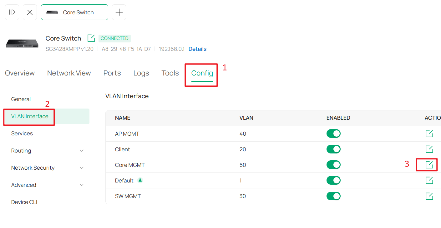 Edit VLAN 50 interface