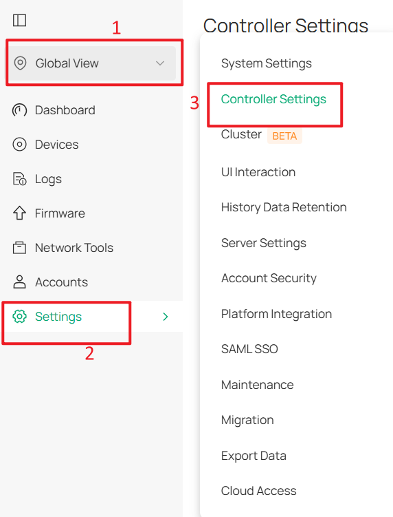 Go to Controller Settings page of hardware controller