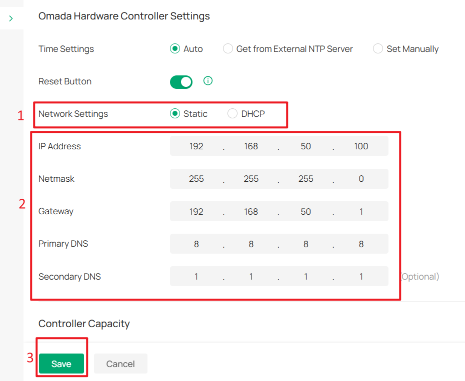 Setting the IP address of hardware controller