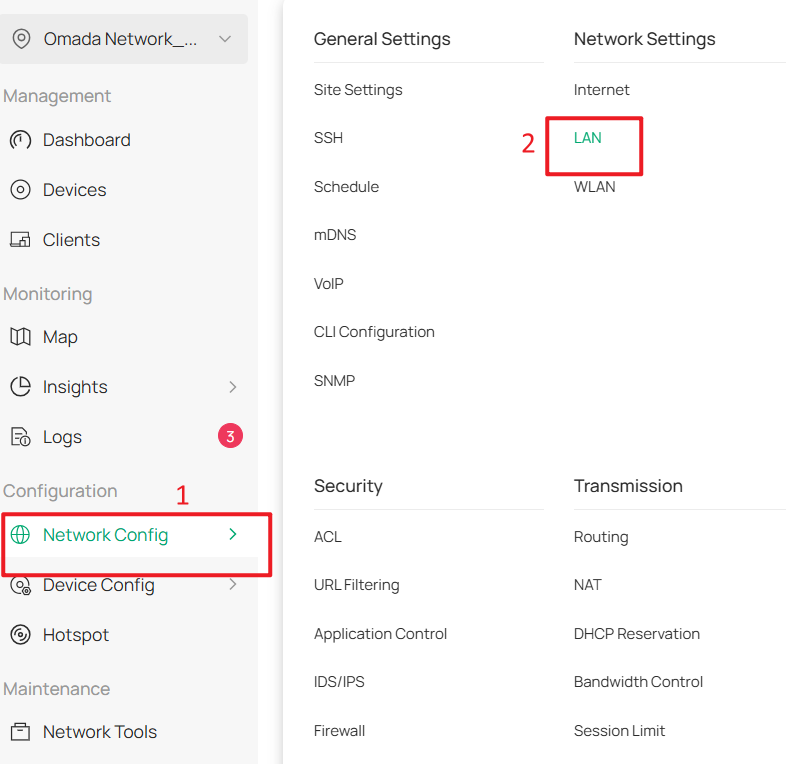 Go to LAN configurate page