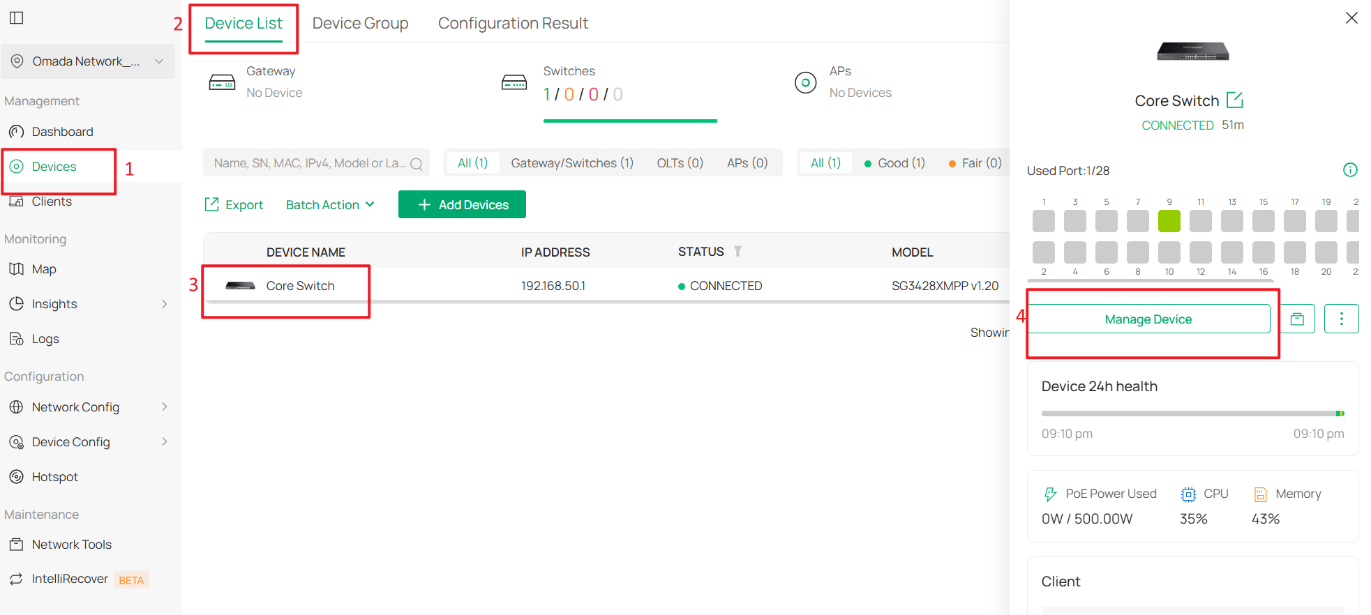 Go to the private configuration page of Core Switch