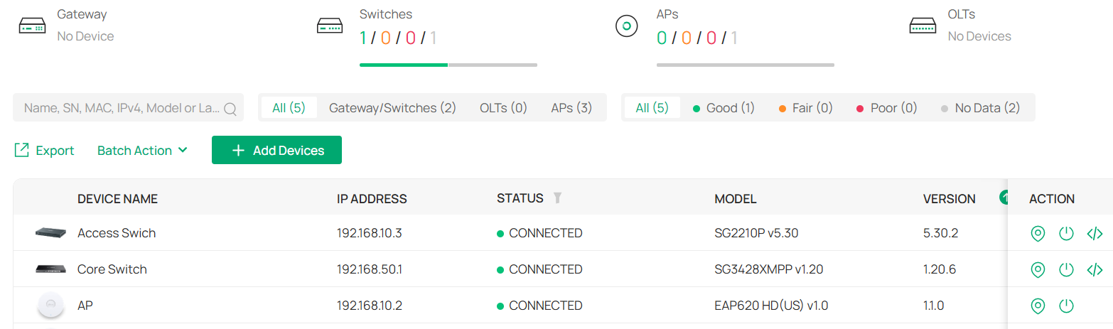 Complete the adoption of all Omada switches and Omada APs