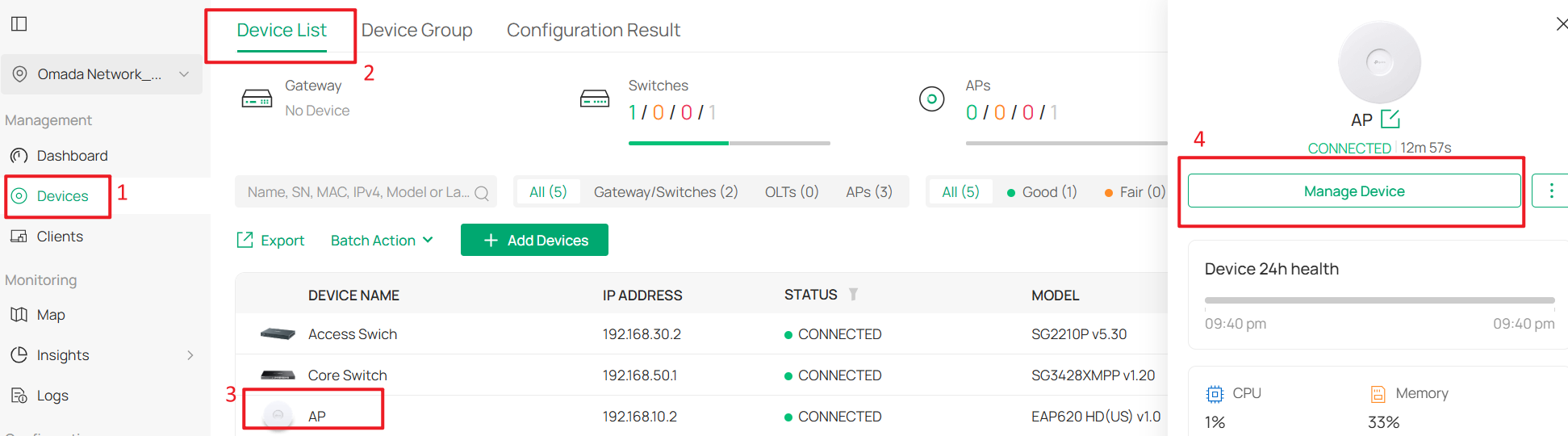 Go to the private configuration page of AP