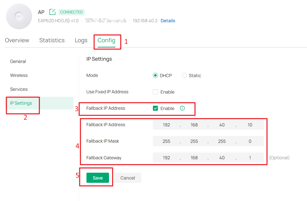 Setting the fallback IP for APs
