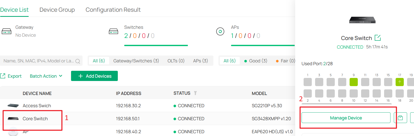 Go to the private configuration page of Core Switch