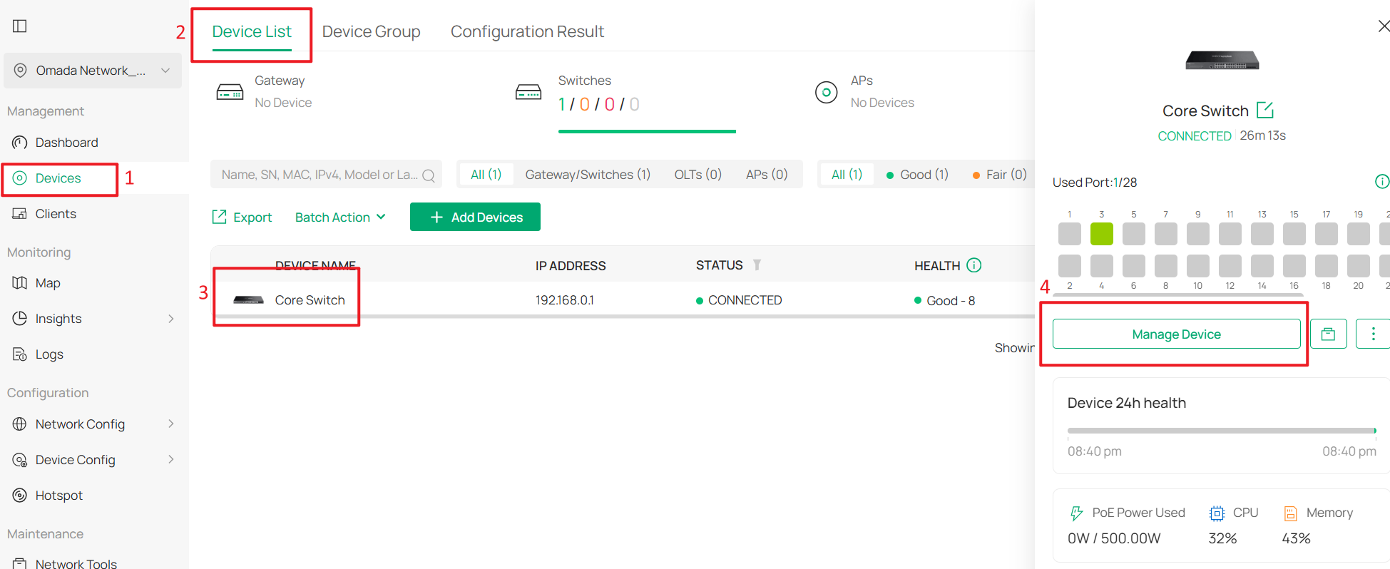 Go to the private configuration page of Core Switch