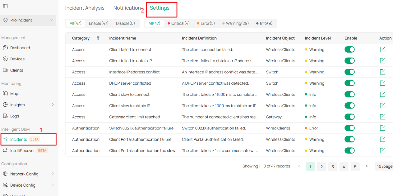 Choose one Incident event and click the Edit button