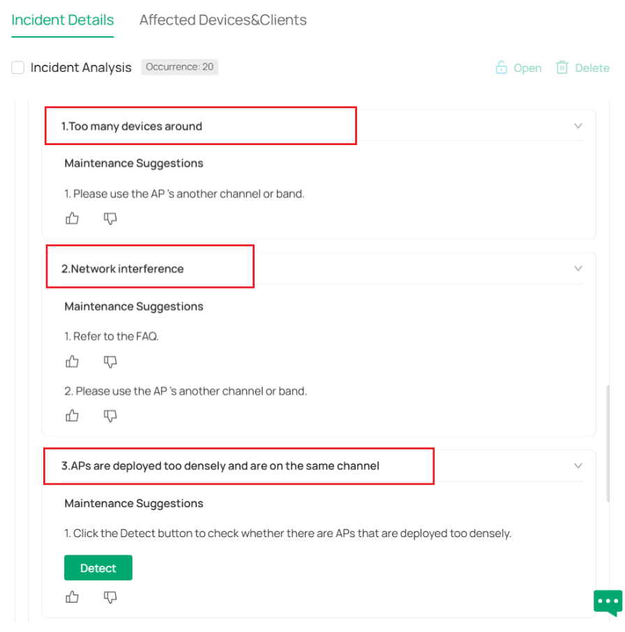 show the Incident Analysis and possible cause page