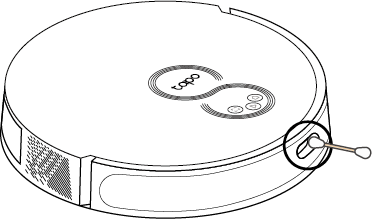 A cotton swab cleaning the LiDAR sensor on the front of Tapo RV20/RV20 Plus/RV20 Mop/RV20 Mop Plus.