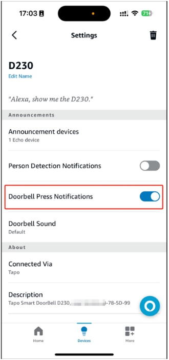 Turn on Doorbell Press Notifications on Settings page.