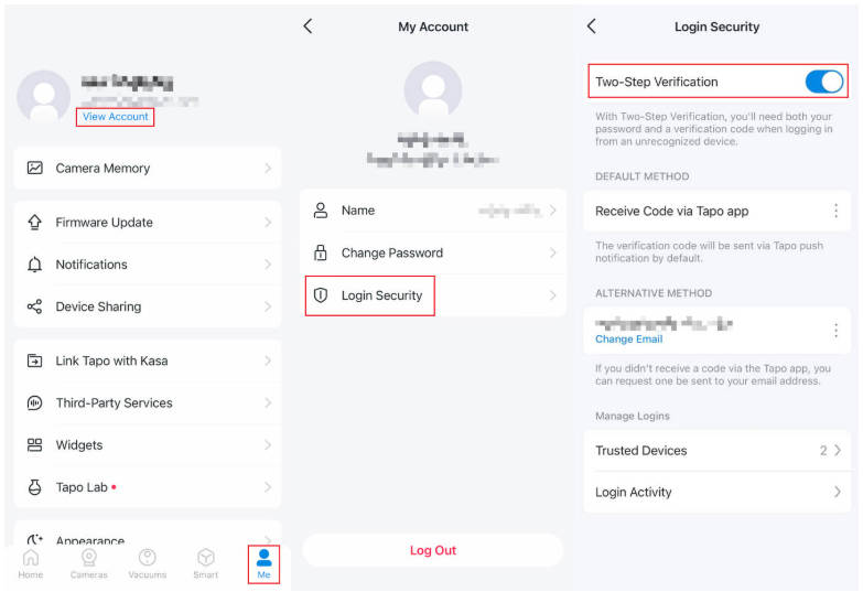 Tap me button in the bottom right corner, tap view account, select Login Security and then enable two-step verification.
