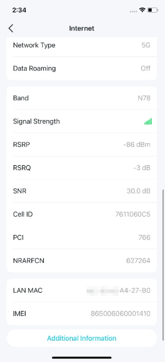 Display the Internet settings.