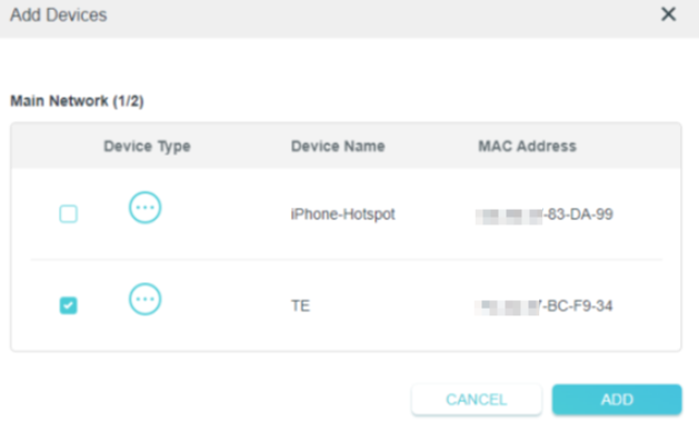 "Add Device" page.