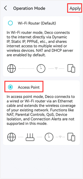 How to configure the TP-Link Deco to work in access point mode