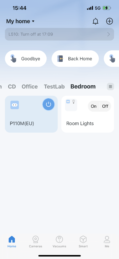 Muestra los dispositivos y habitaciones que hemos configurado en la página de inicio de la APP Tapo.