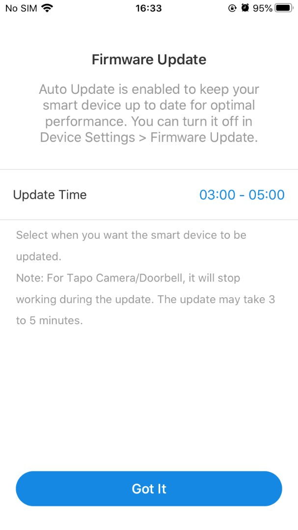 A page guide you to select the auto update time for your device.  