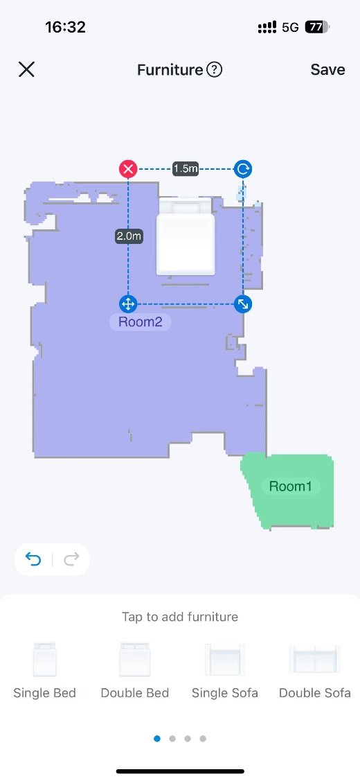 Instruções sobre como adicionar móveis ao mapa.