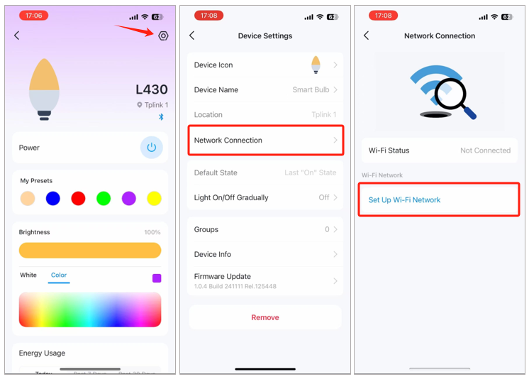 The steps to switch to Wi-Fi connection for the L430.