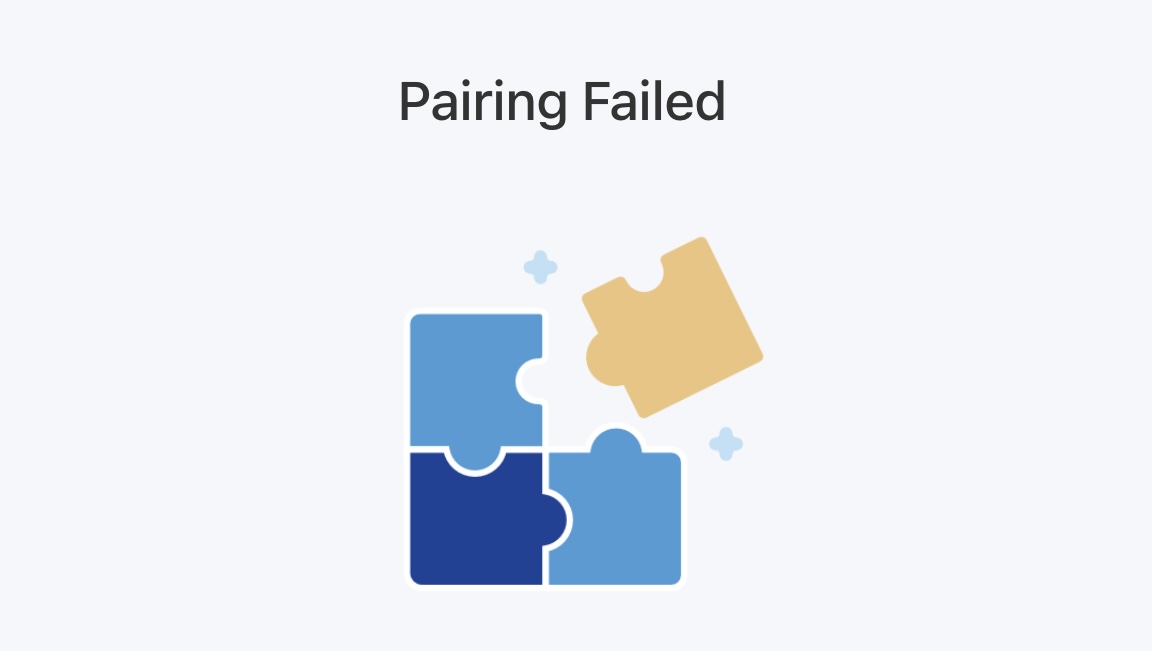 Screenshot of the app that shows pairing failed.
