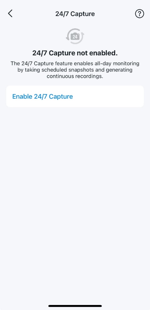24/7 Capture page featuring an overview and an enable button.