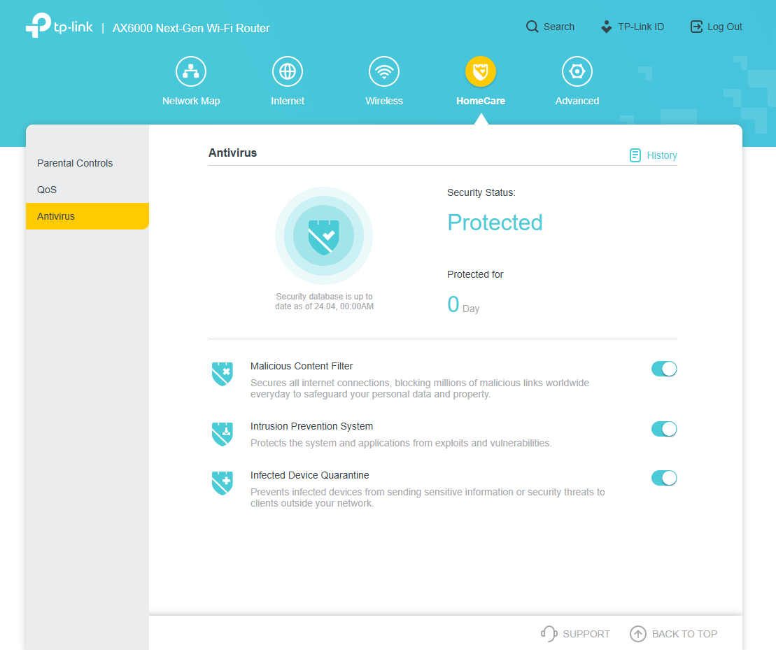 The switch button of HomeCare antivirus.