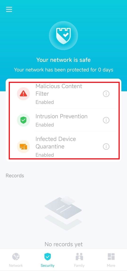 This picture shows the status and blocking history of the HomeCare Antivirus feature.