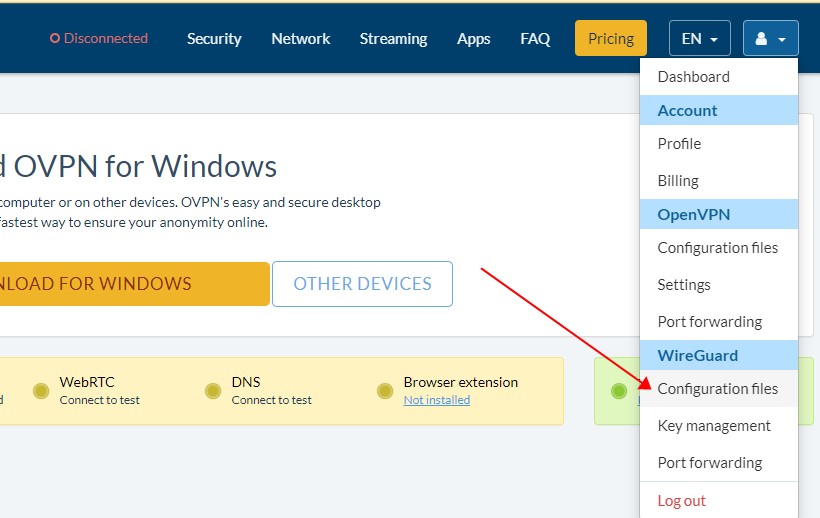 The location of the” configuration files” option for OVPN.