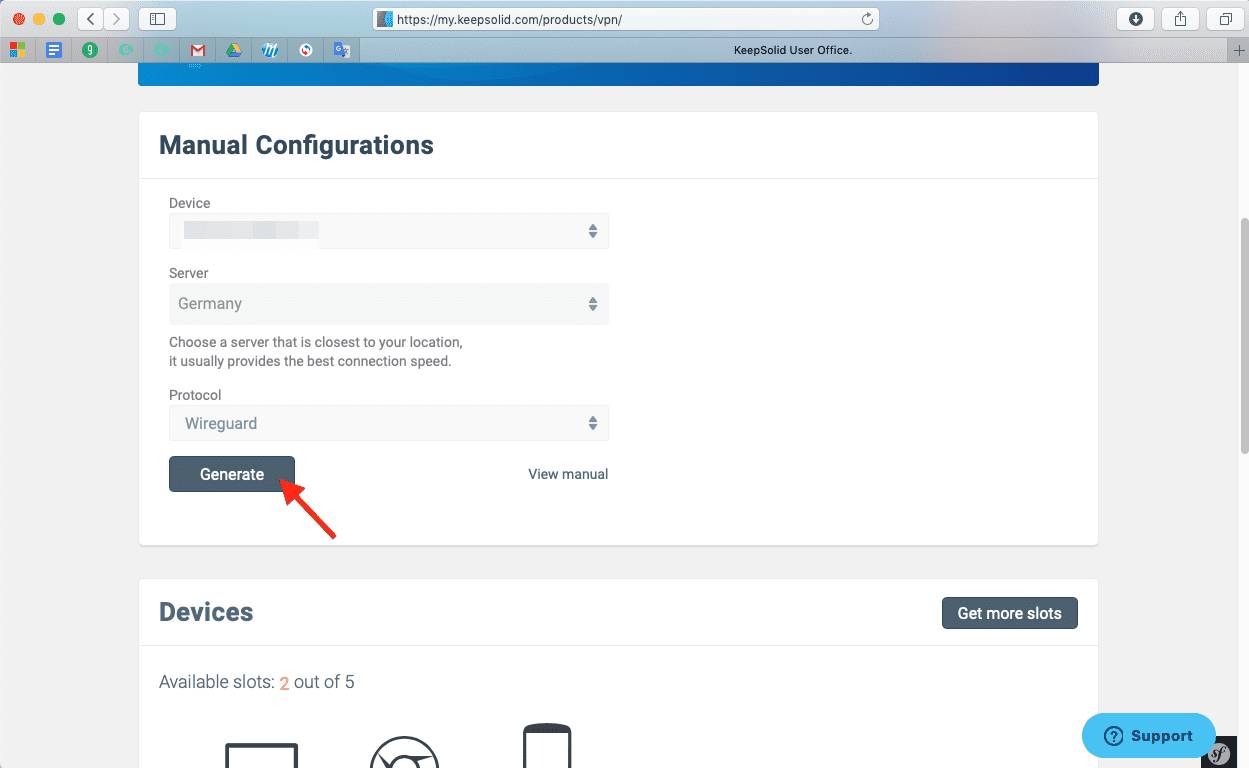 The information for the “Manual configurations” page of VPN Unlimited.