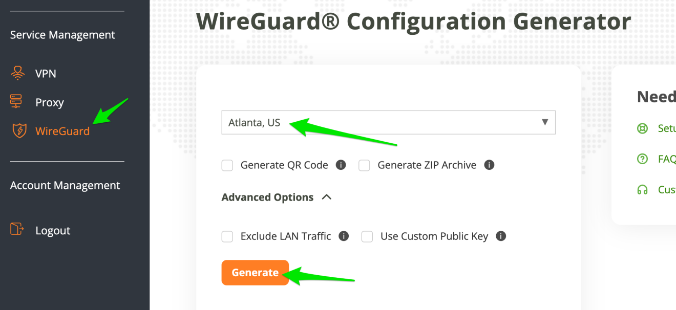 How to generate the WireGuard configuration file on the account portal for IPVanish.