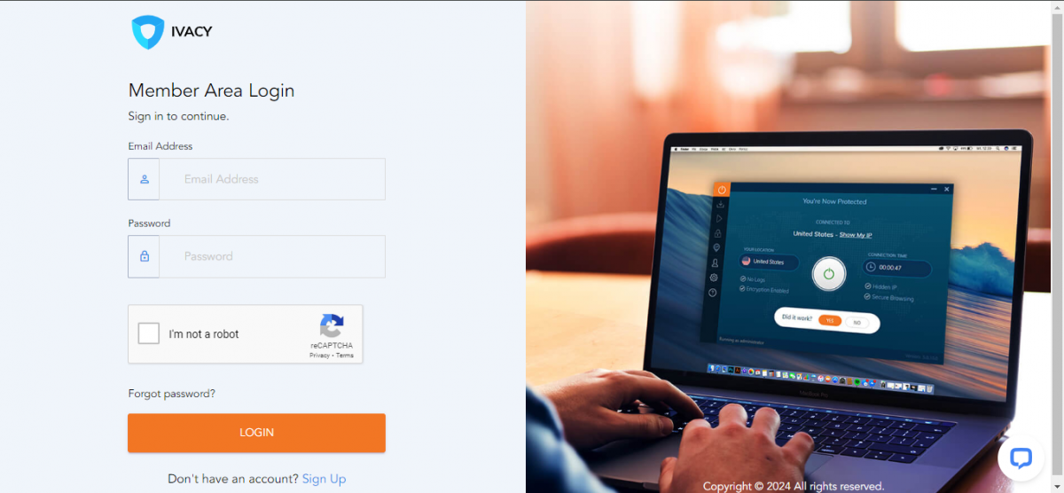 Login page of your IVACY account portal.