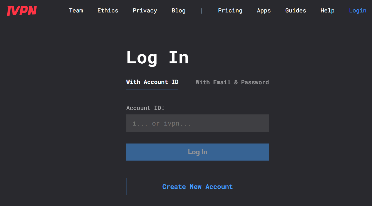 Login page of your IVPN account portal.