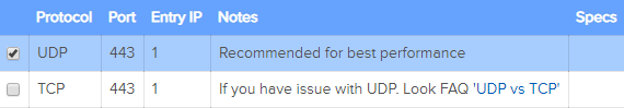 The select protocol page for AirVPN.