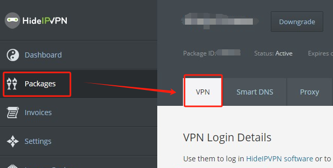 Client Area page of HideIPVPN.