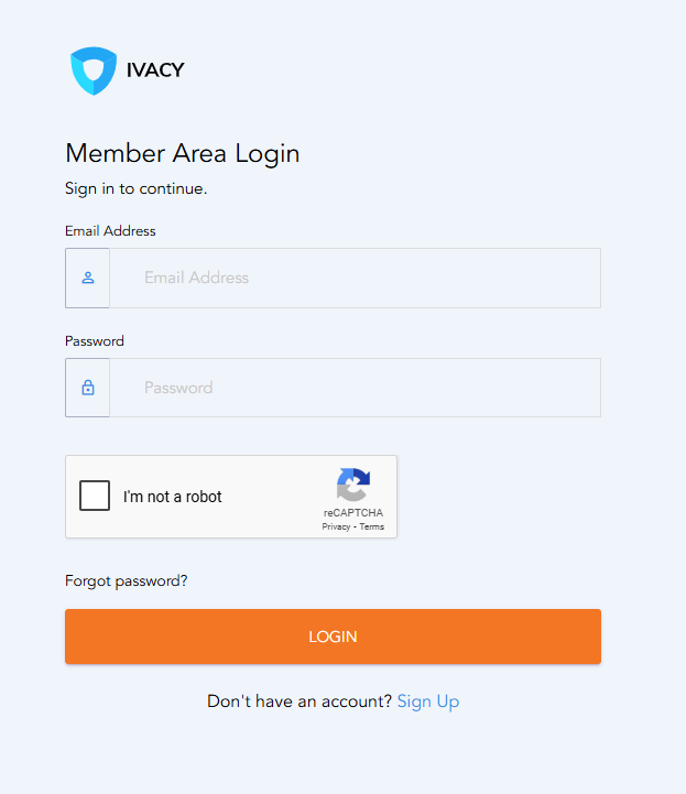 Login page of IVACY.
